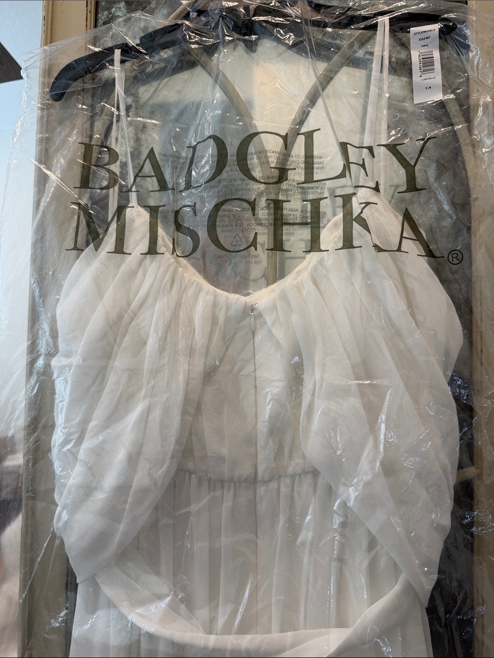 Badgley Mischka Ivory Draped Chiffon Gown